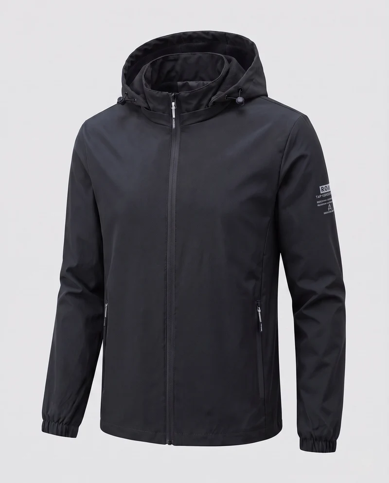 Herren leichte winddichte Kapuzenjacke mit wärmendem Fleece-Futter und mit Reißverschluss versehenen Taschen Drune