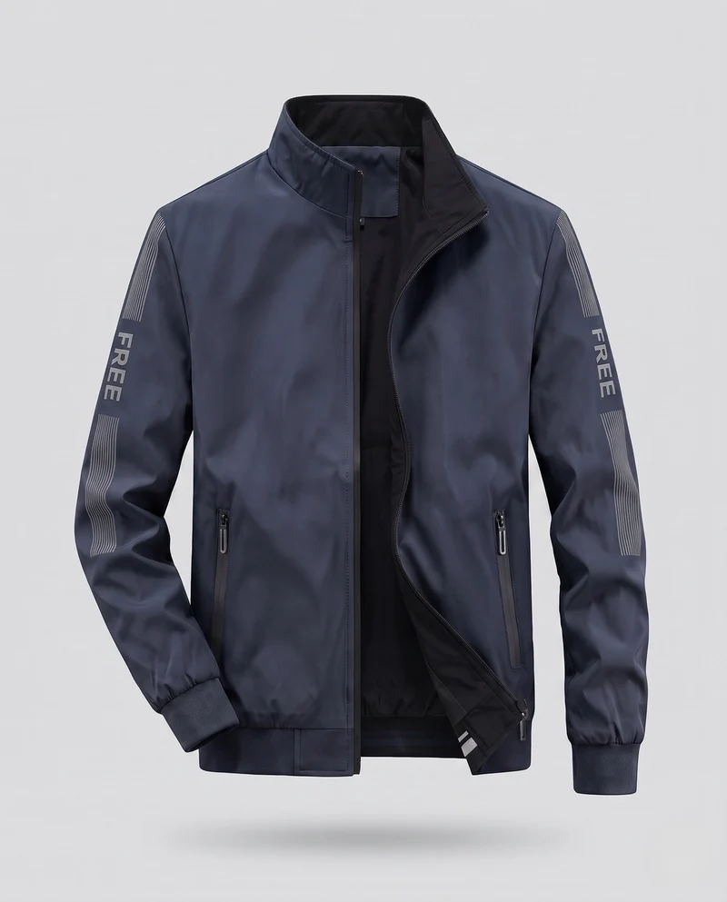 Leichte winddichte Softshell-Bomberjacke für Herren mit hohem Stehkragen und verstecktem Reißverschluss vorne Drune