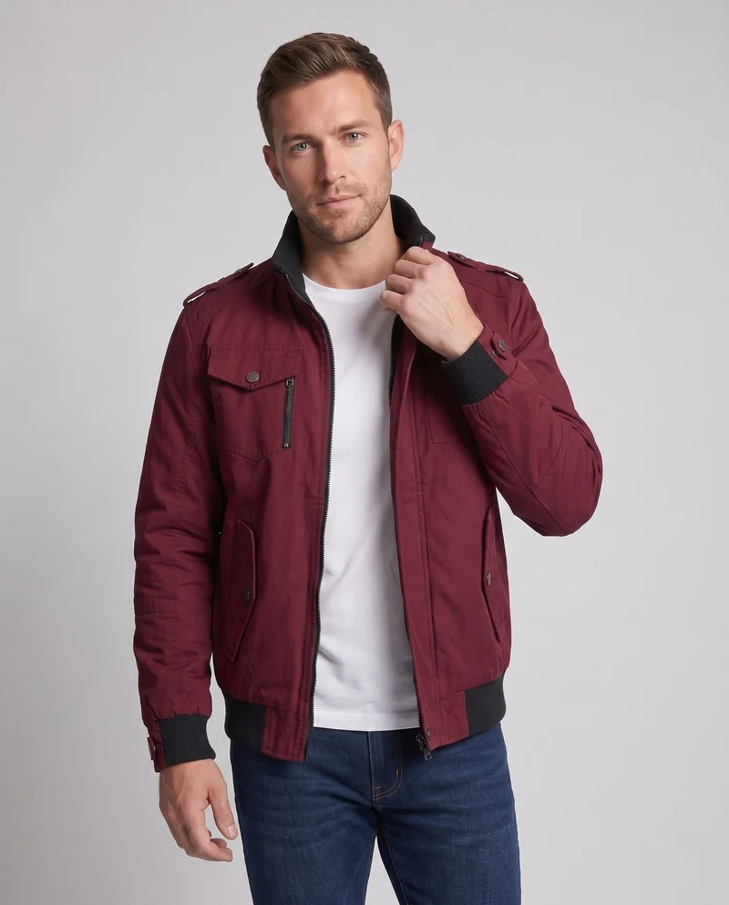 Herren Leichter Baumwoll-Canvas-Blouson mit Karofutter und gerippten Bündchen Drune