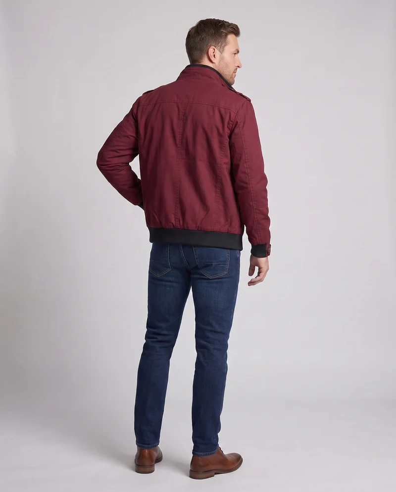 Herren Leichter Baumwoll-Canvas-Blouson mit Karofutter und gerippten Bündchen Drune
