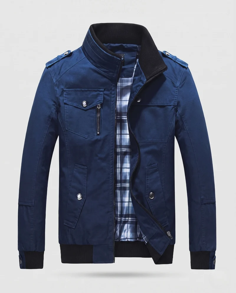 Herren Leichter Baumwoll-Canvas-Blouson mit Karofutter und gerippten Bündchen Drune