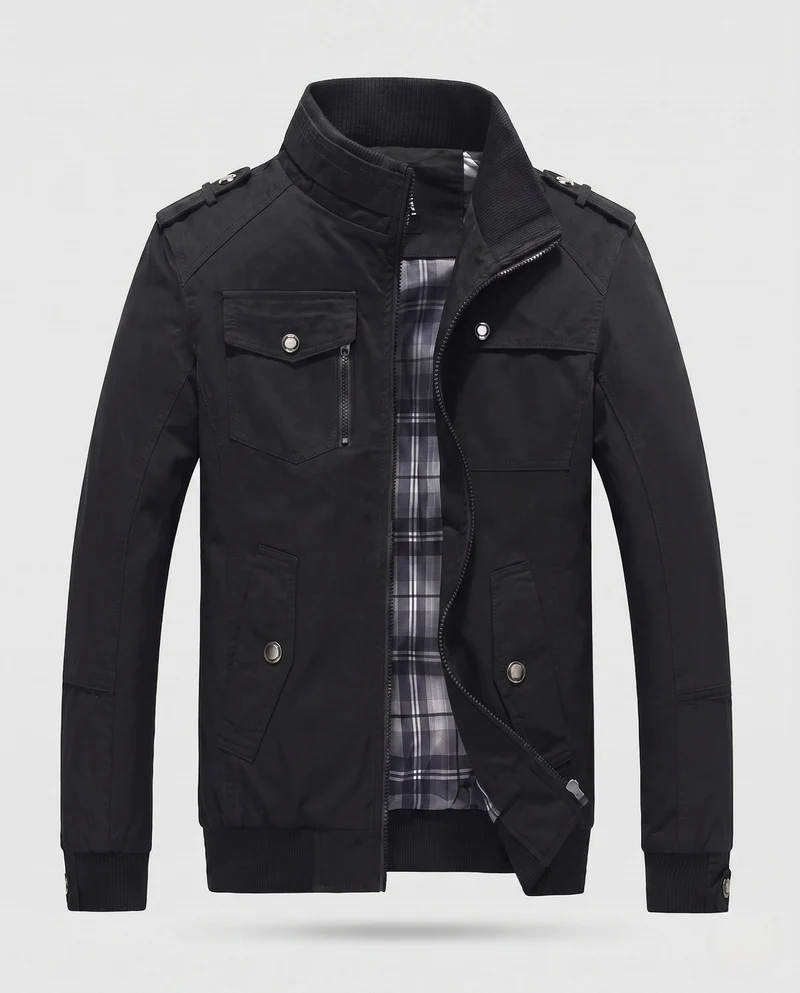 Herren Leichter Baumwoll-Canvas-Blouson mit Karofutter und gerippten Bündchen Drune