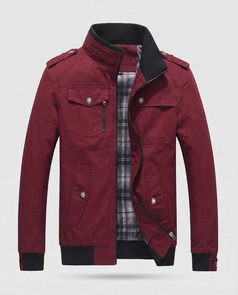 Herren Leichter Baumwoll-Canvas-Blouson mit Karofutter und gerippten Bündchen Drune