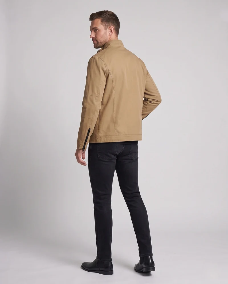 Herren leichte Baumwollmischung Utility-Jacke mit Stehkragen und Reißverschluss Drune