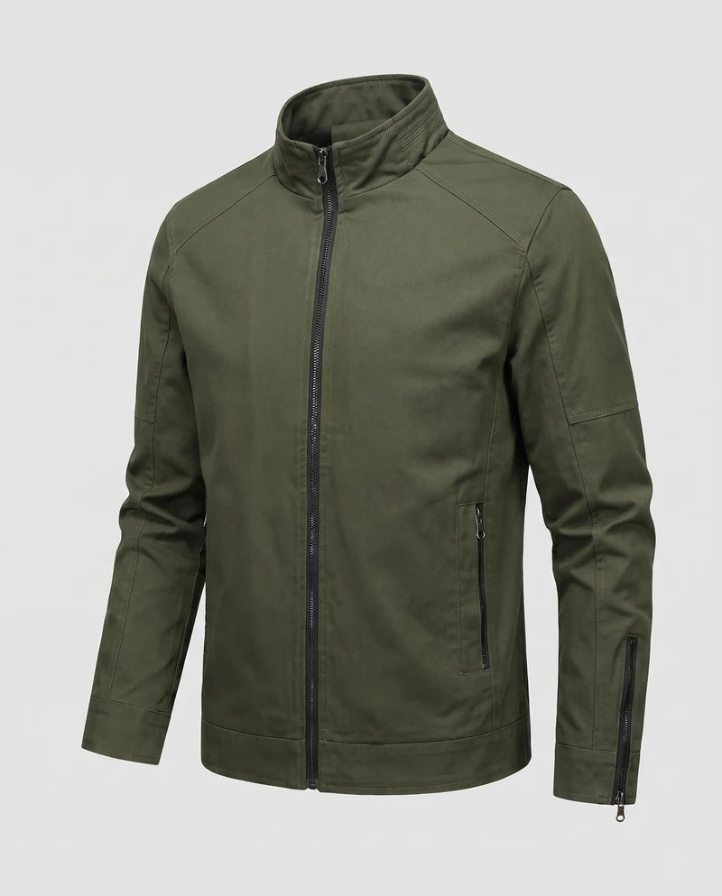 Herren leichte Baumwollmischung Utility-Jacke mit Stehkragen und Reißverschluss Drune