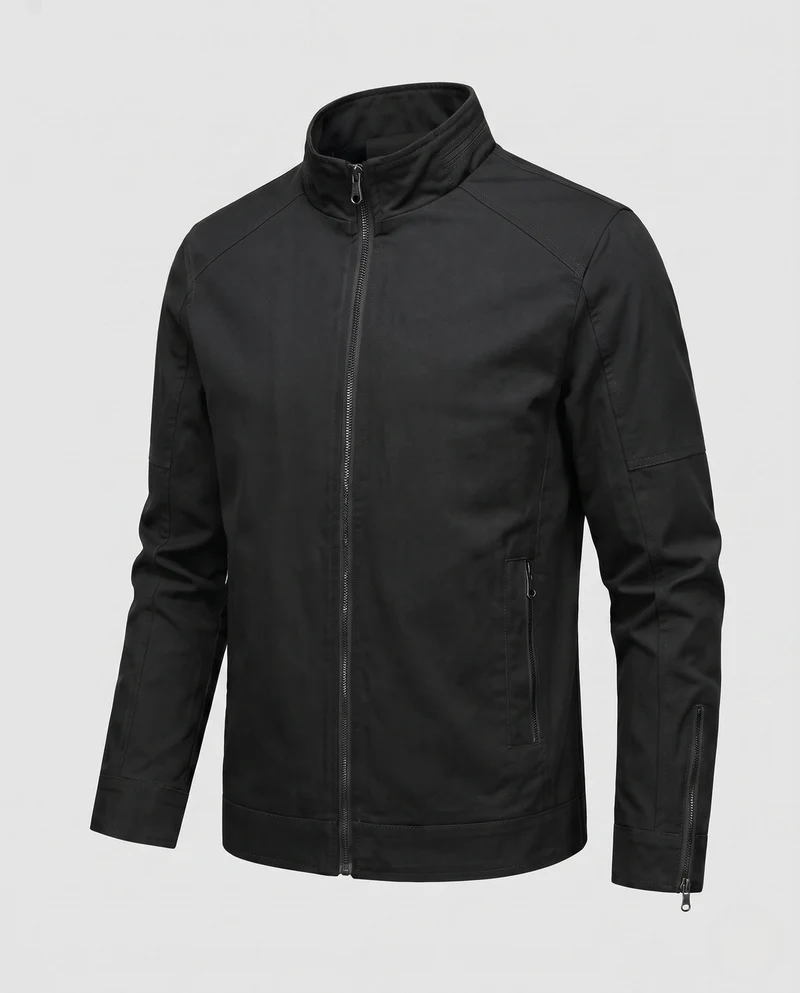 Herren leichte Baumwollmischung Utility-Jacke mit Stehkragen und Reißverschluss Drune