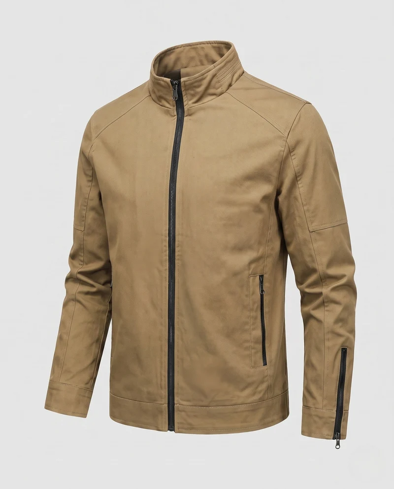 Herren leichte Baumwollmischung Utility-Jacke mit Stehkragen und Reißverschluss Drune