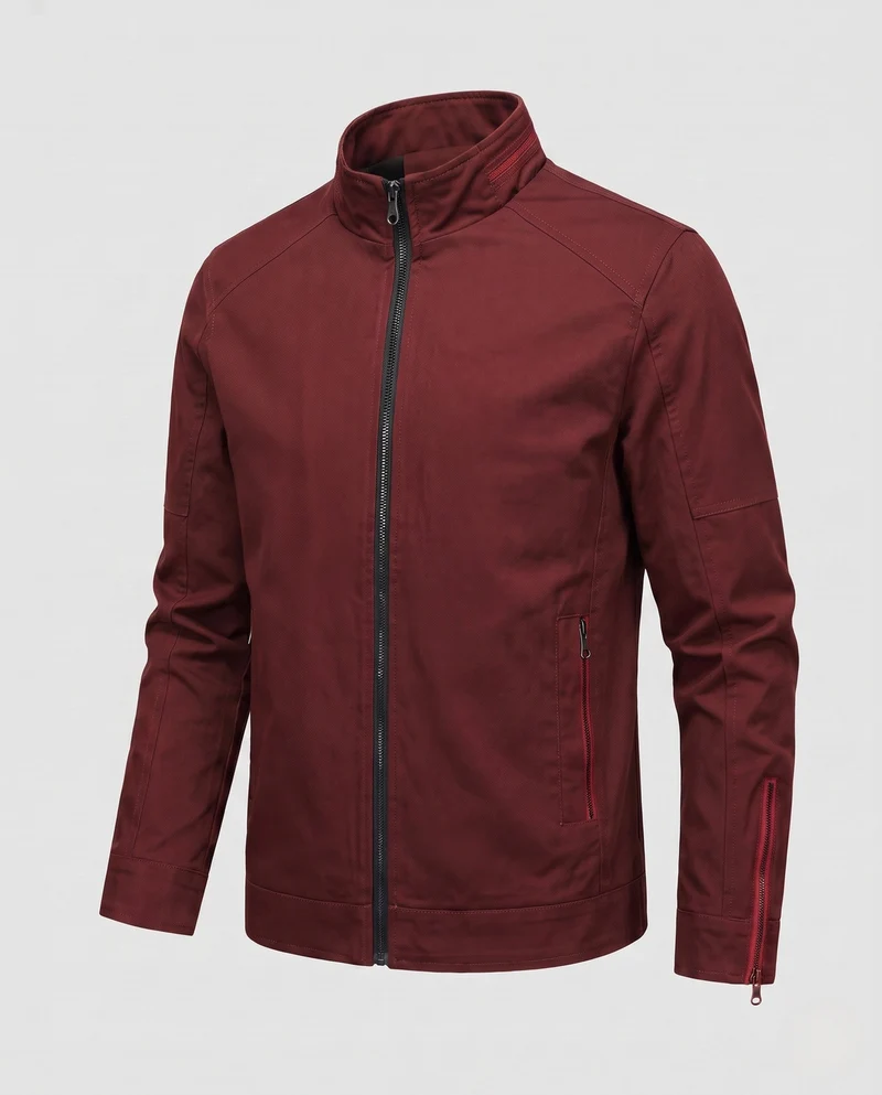 Herren leichte Baumwollmischung Utility-Jacke mit Stehkragen und Reißverschluss Drune