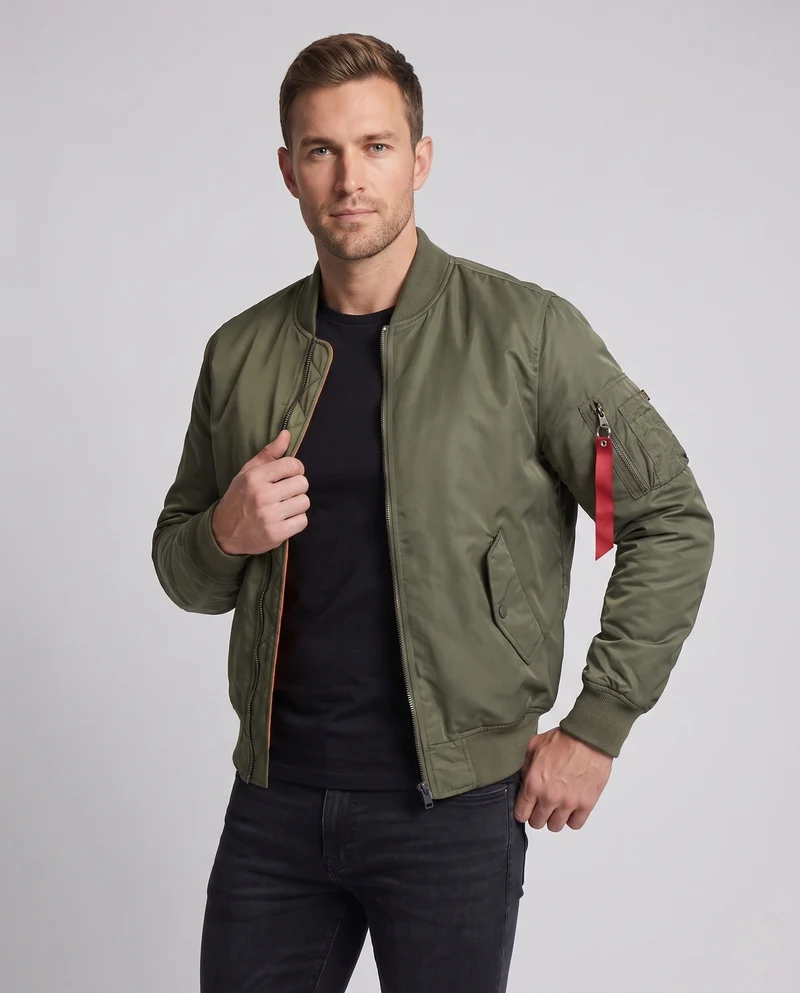 Leichte Bomberjacke für Herren im Aviator-Stil mit kontrastierendem Innenfutter und Armtasche Drune