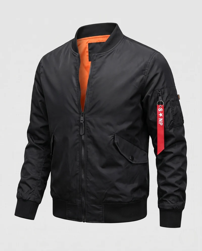 Leichte Bomberjacke für Herren im Aviator-Stil mit kontrastierendem Innenfutter und Armtasche Drune