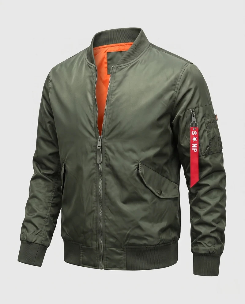Leichte Bomberjacke für Herren im Aviator-Stil mit kontrastierendem Innenfutter und Armtasche Drune