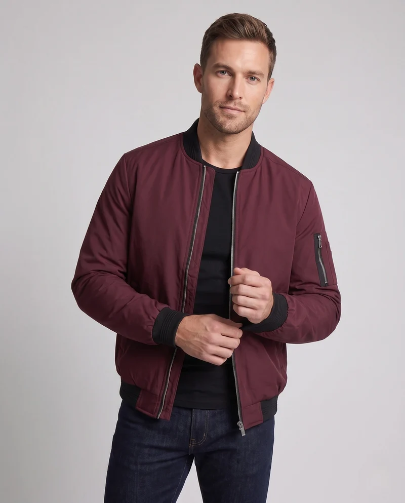 Herren Leichte Bomberjacke mit Rippenbündchen, Armtasche und winddichter Oberfläche Drune