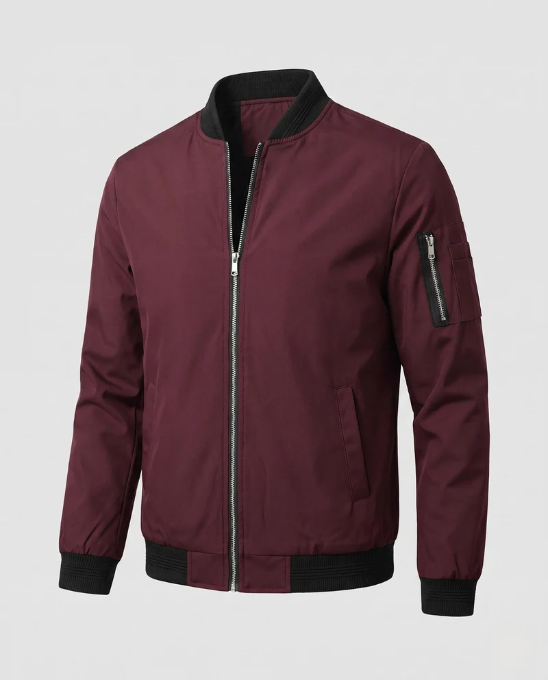 Herren Leichte Bomberjacke mit Rippenbündchen, Armtasche und winddichter Oberfläche Drune