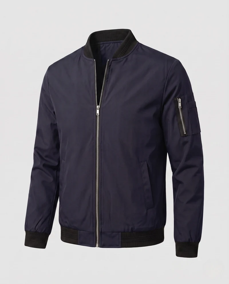Herren Leichte Bomberjacke mit Rippenbündchen, Armtasche und winddichter Oberfläche Drune