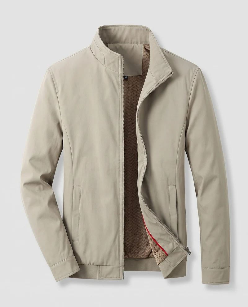 Herren Leichte Bomberjacke mit Teddyfleece-Futter und Stehkragen Drune