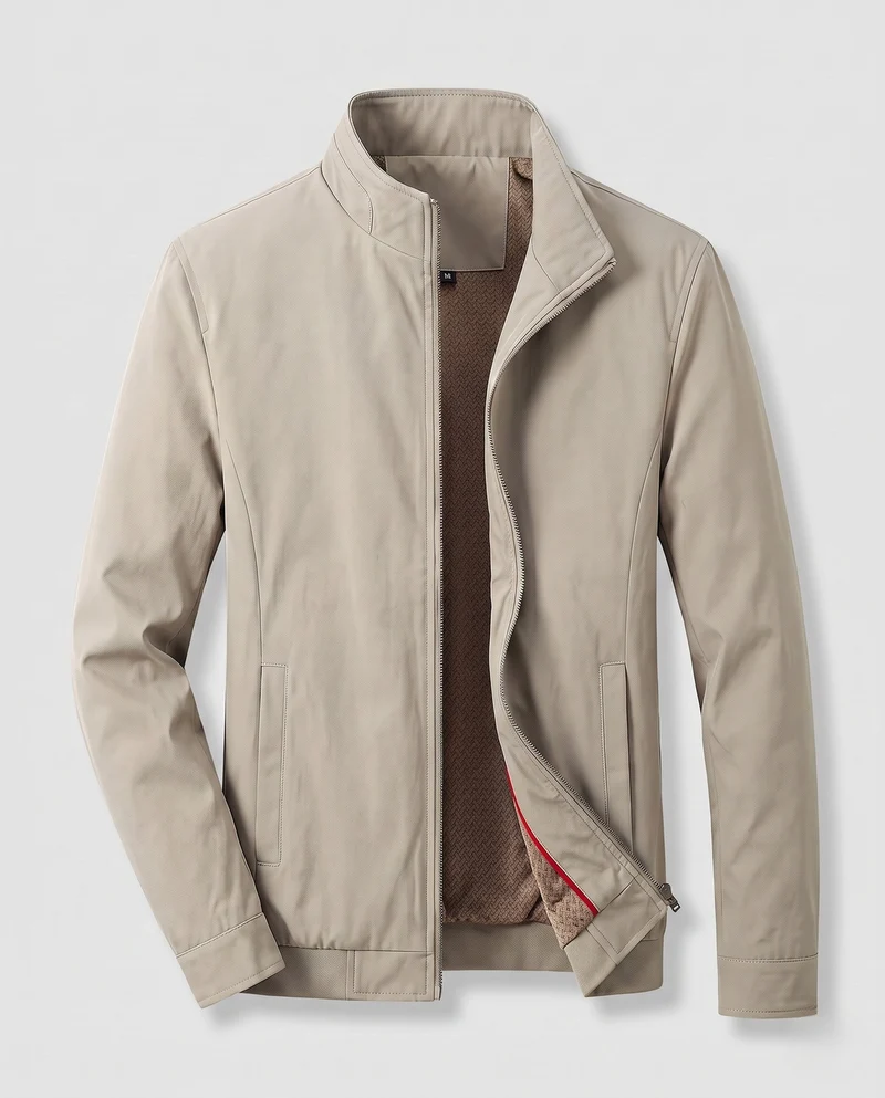 Herren Leichte Bomberjacke mit Teddyfleece-Futter und Stehkragen Drune