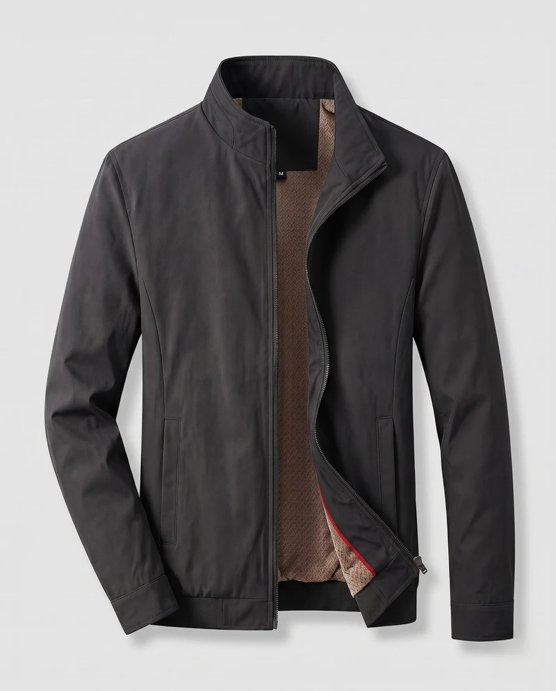Herren Leichte Bomberjacke mit Teddyfleece-Futter und Stehkragen Drune