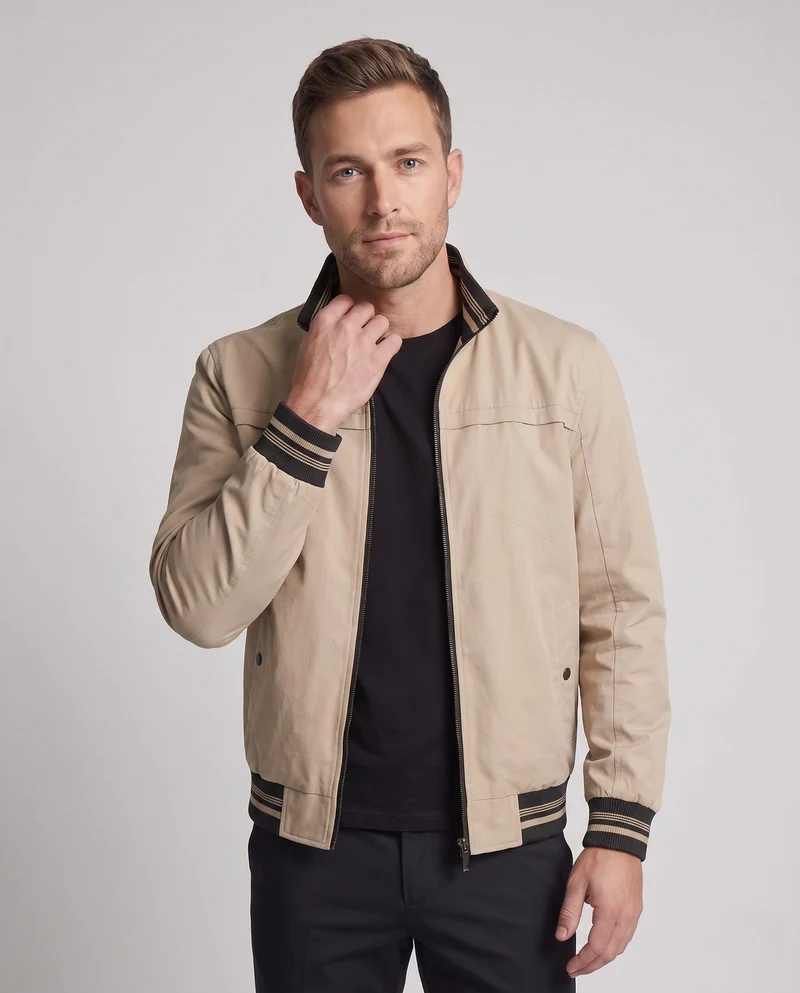 Herren Leichte Canvas Bomberjacke mit Gestreiften Rippbündchen und Stehkragen Drune