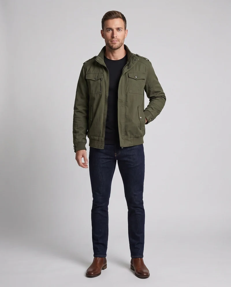 Herren Leichtgewicht Feldblouson mit Stehkragen und Multifunktionstaschen Drune