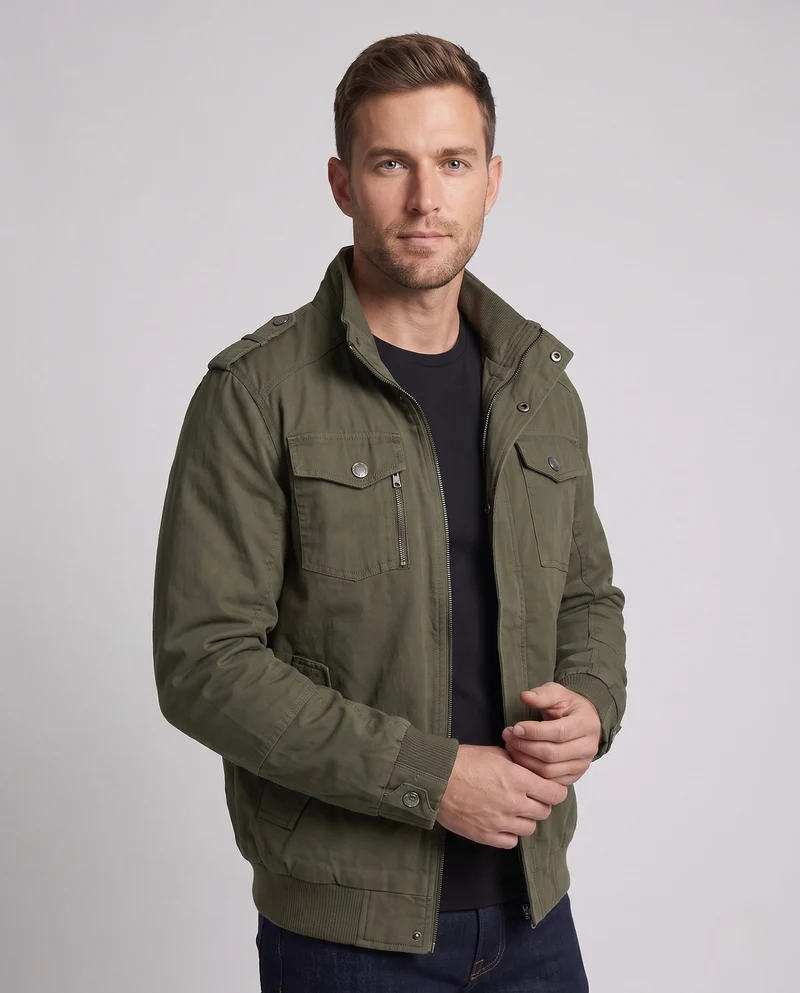 Herren Leichtgewicht Feldblouson mit Stehkragen und Multifunktionstaschen Drune