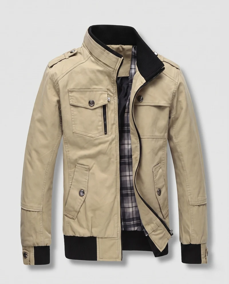 Herren Leichtgewicht Feldblouson mit Stehkragen und Multifunktionstaschen Drune