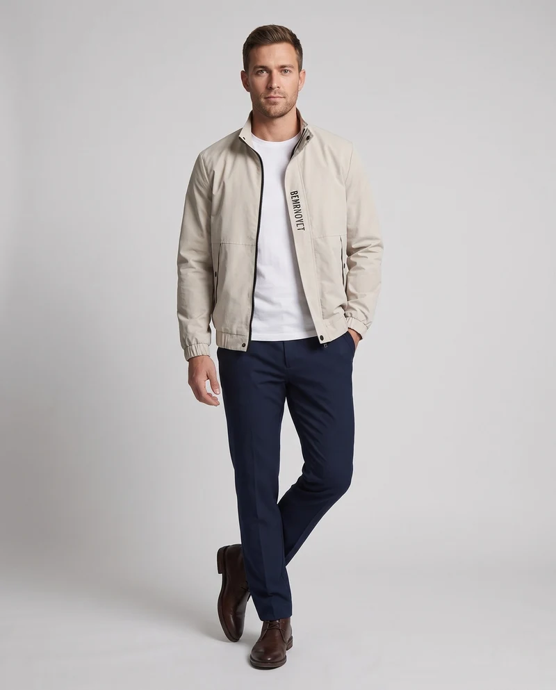 Leichte Harrington-Jacke für Herren mit Stehkragen, Reißverschluss, Klappentaschen und elastischem Saum Drune