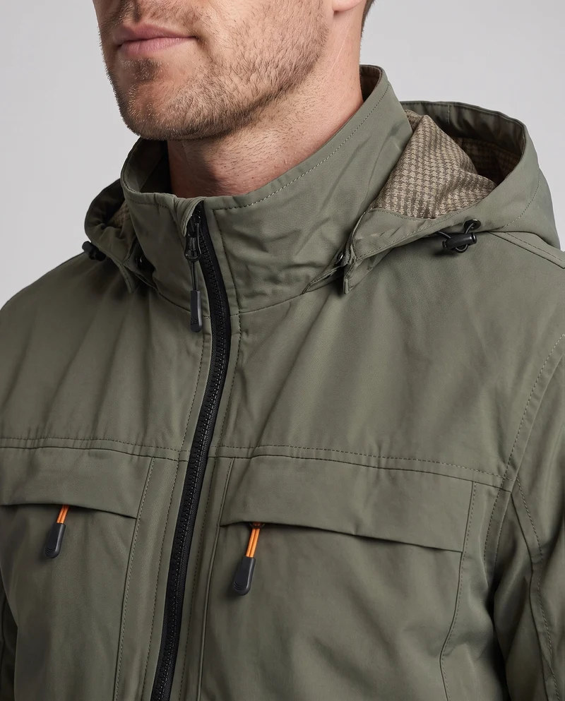 Herren Leichte Kapuzenjacke aus Baumwollcanvas mit verdecktem Reißverschluss und Brustreißverschlüssen Drune