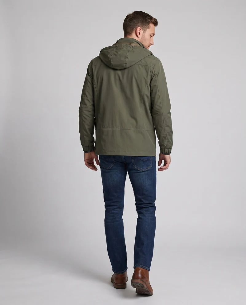 Herren Leichte Kapuzenjacke aus Baumwollcanvas mit verdecktem Reißverschluss und Brustreißverschlüssen Drune