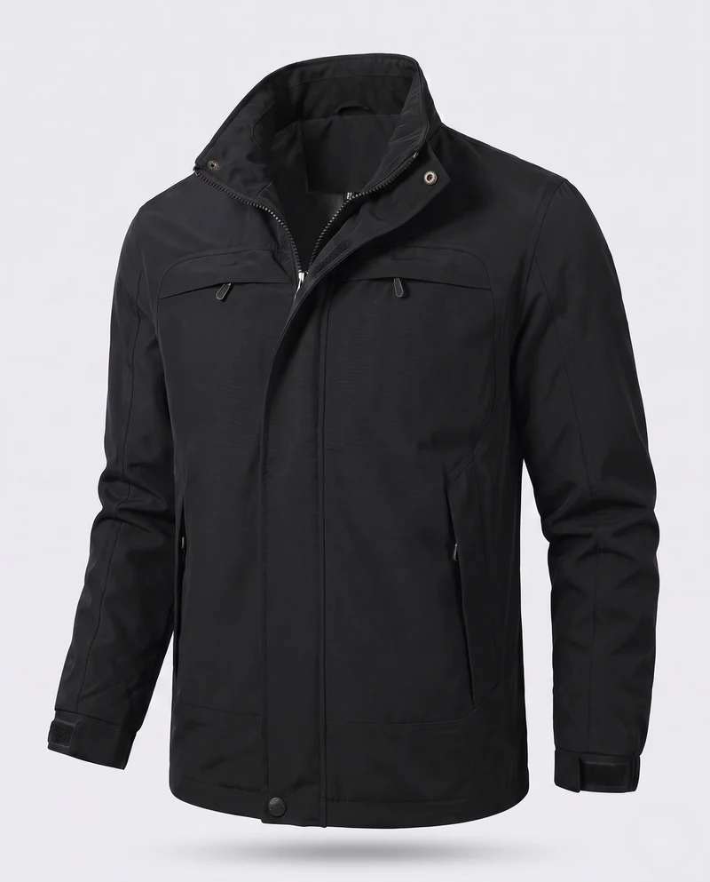 Herren Leichte Kapuzenjacke aus Baumwollcanvas mit verdecktem Reißverschluss und Brustreißverschlüssen Drune