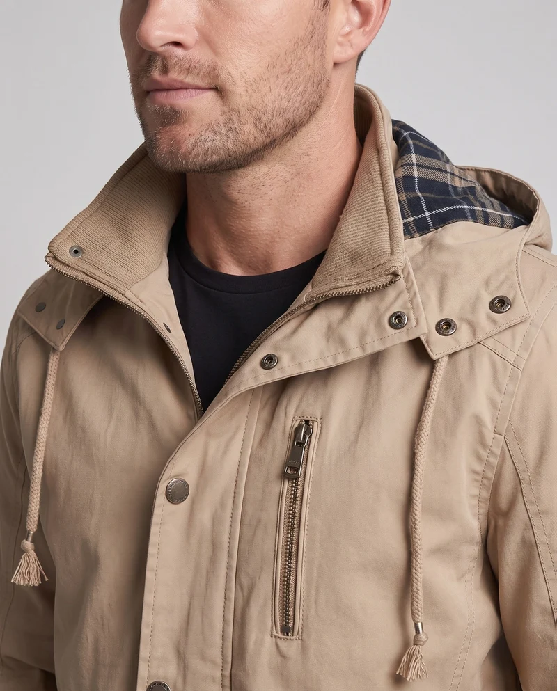 Herren leichtgewichtige Kapuzen-Canvas-Parka mit Zugband, Klappentaschen und Reißverschlusstasche auf der Brust Drune