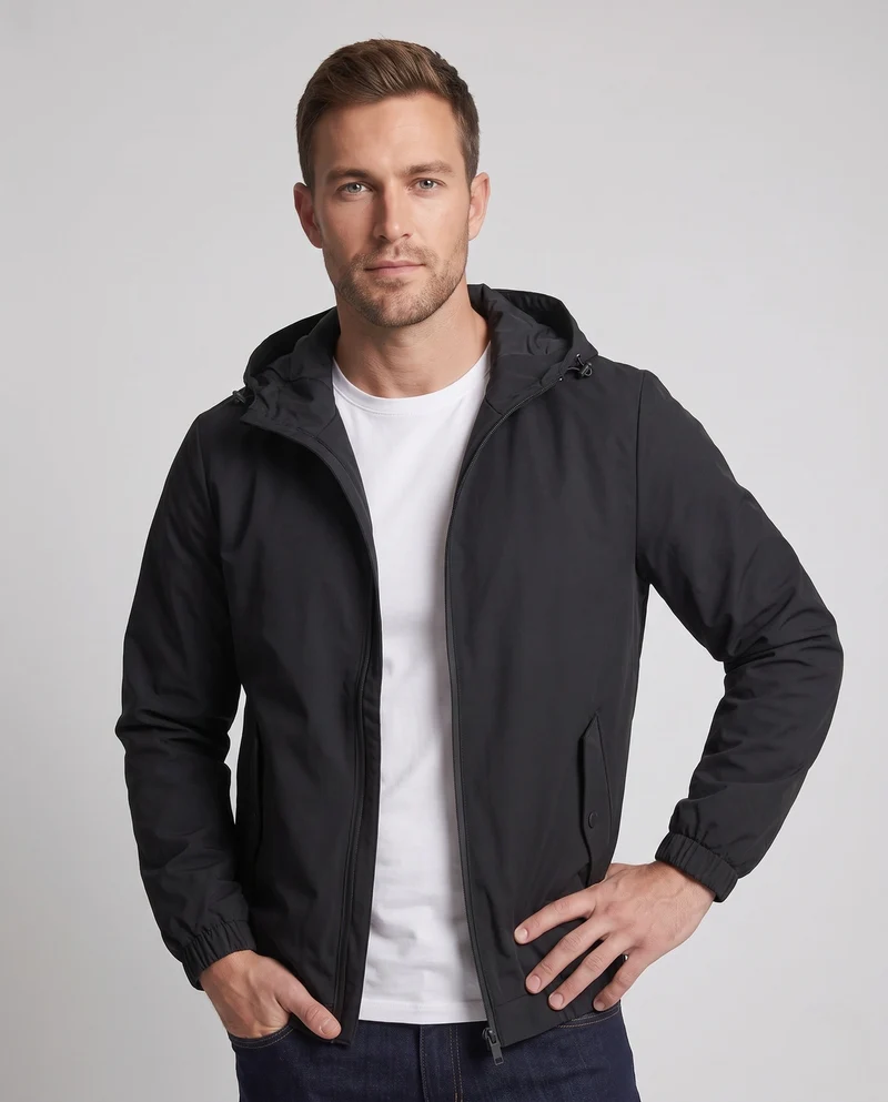Leichte Herren-Hoodie-Windjacke mit elastischen Bündchen und verdecktem Reißverschluss Drune