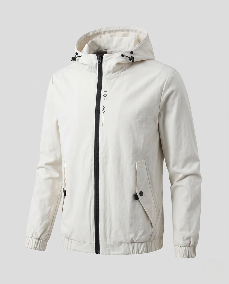 Leichte Herren-Hoodie-Windjacke mit elastischen Bündchen und verdecktem Reißverschluss Drune