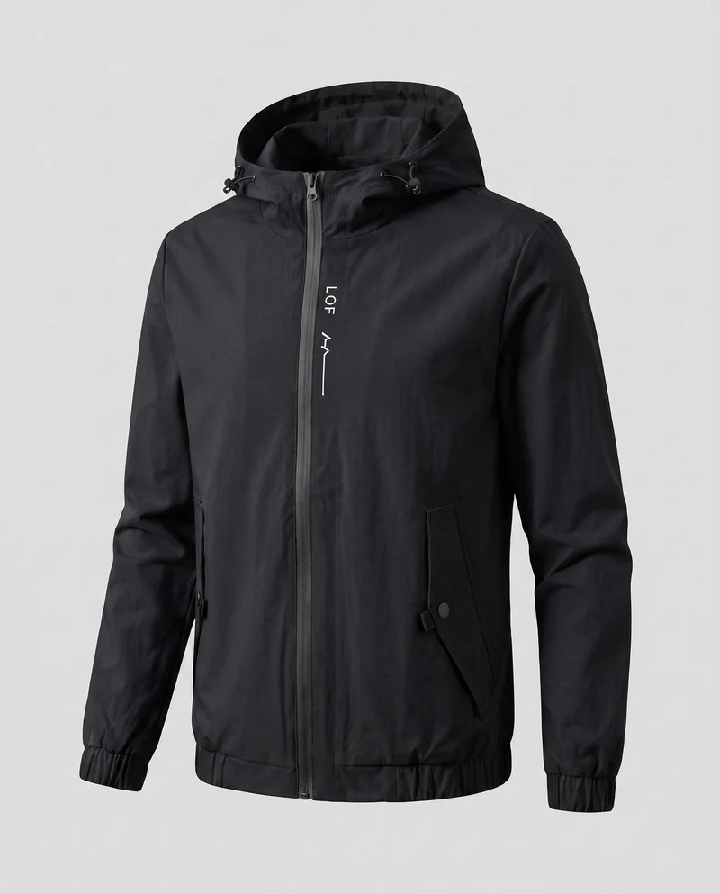 Leichte Herren-Hoodie-Windjacke mit elastischen Bündchen und verdecktem Reißverschluss Drune