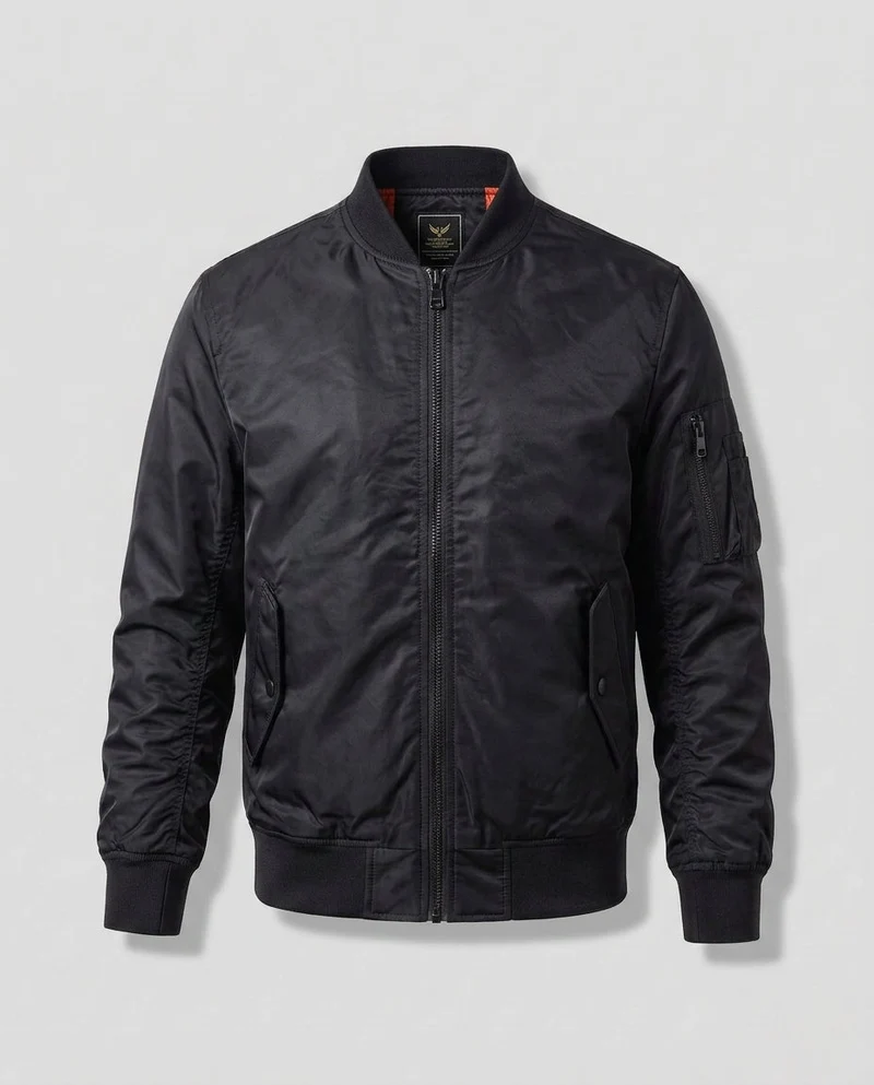 Herren Leichte Nylon Aviator Bomber mit Arm Tasche und Zwei-Wege Reißverschluss Drune