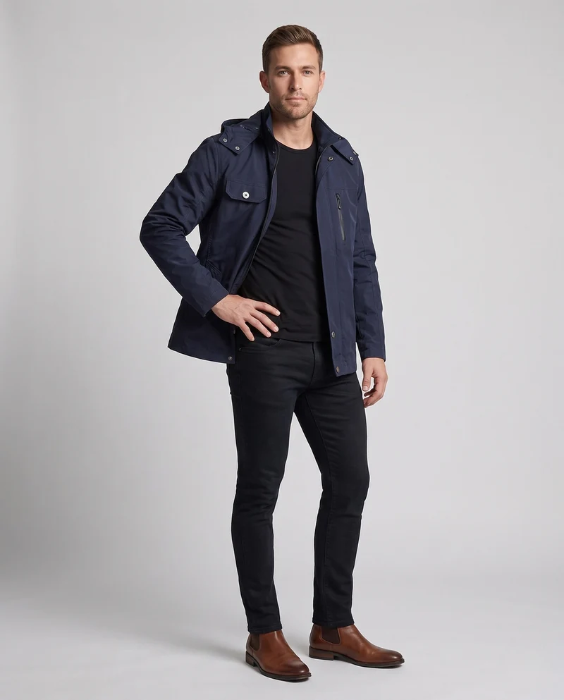 Herren leichte wasserabweisende Kapuzen-Canvas-Parka mit verdecktem Druckknopfleisten und Reißverschluss-Brusttasche Drune