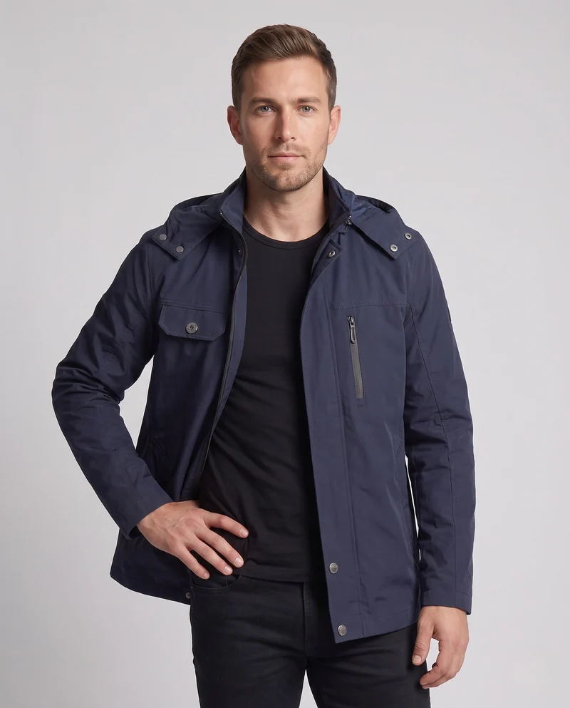 Herren leichte wasserabweisende Kapuzen-Canvas-Parka mit verdecktem Druckknopfleisten und Reißverschluss-Brusttasche Drune