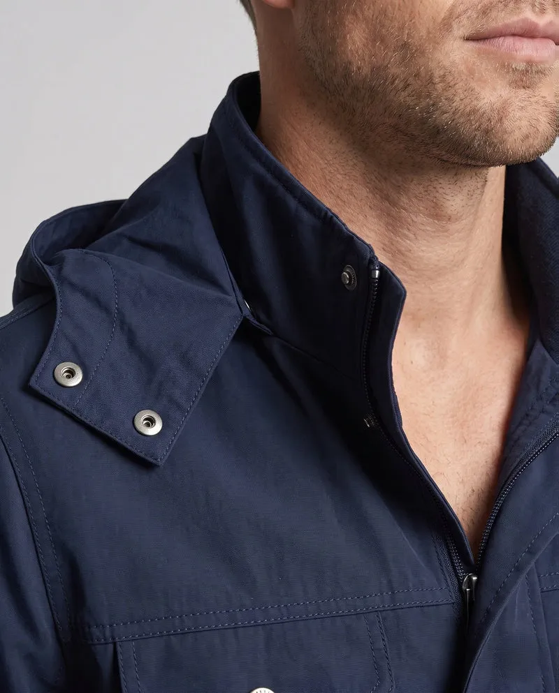 Herren leichte wasserabweisende Kapuzen-Canvas-Parka mit verdecktem Druckknopfleisten und Reißverschluss-Brusttasche Drune