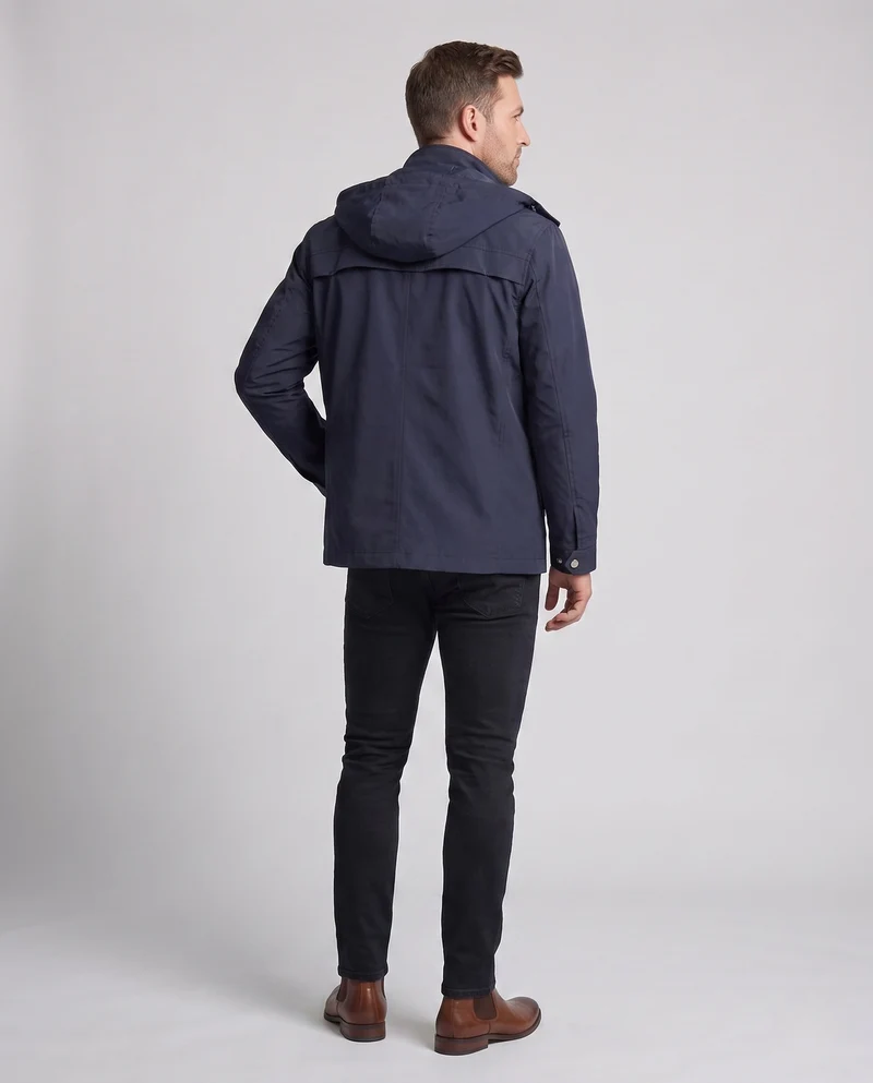 Herren leichte wasserabweisende Kapuzen-Canvas-Parka mit verdecktem Druckknopfleisten und Reißverschluss-Brusttasche Drune