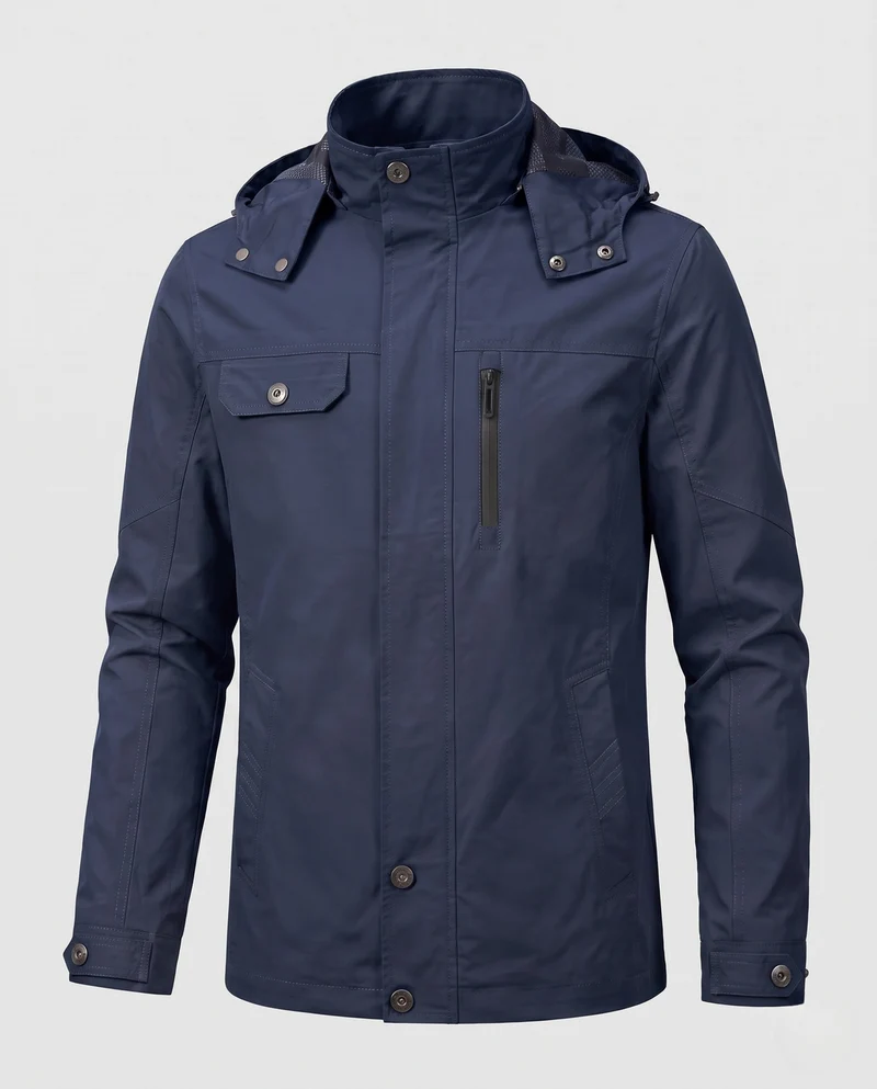 Herren leichte wasserabweisende Kapuzen-Canvas-Parka mit verdecktem Druckknopfleisten und Reißverschluss-Brusttasche Drune
