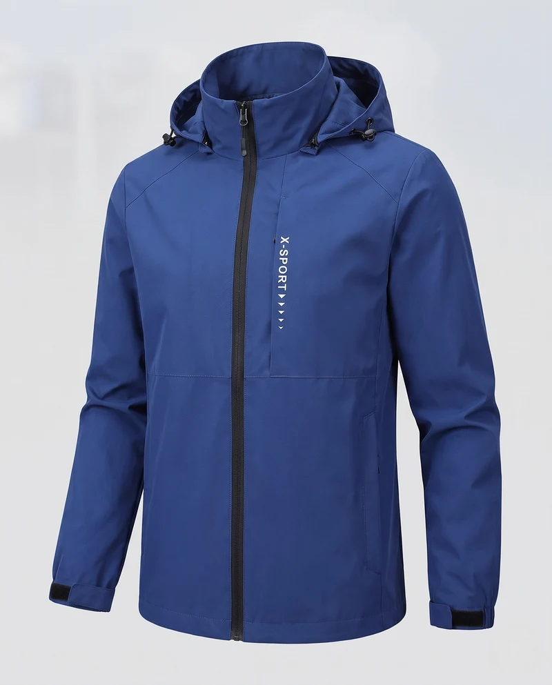Leichte wind- und wasserabweisende Kapuzenjacke für Herren im Sportstil mit verdecktem Reißverschluss Drune