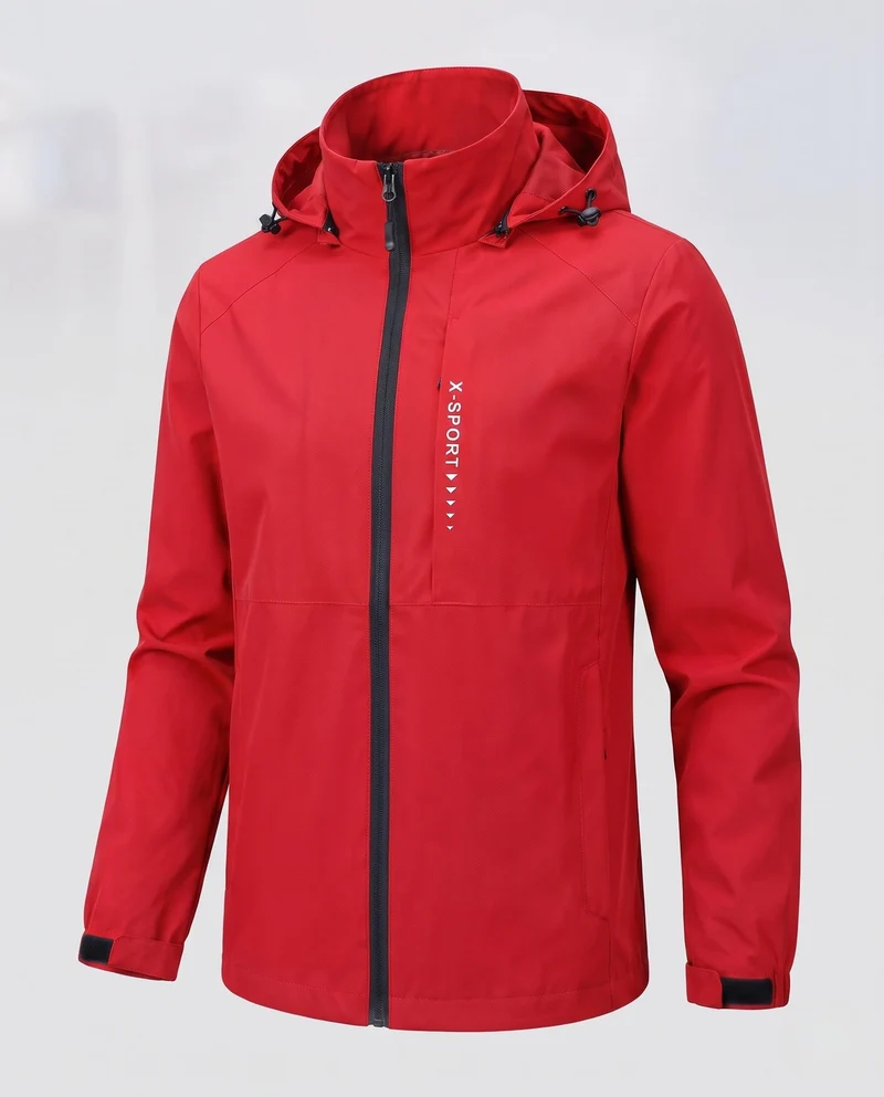 Leichte wind- und wasserabweisende Kapuzenjacke für Herren im Sportstil mit verdecktem Reißverschluss Drune