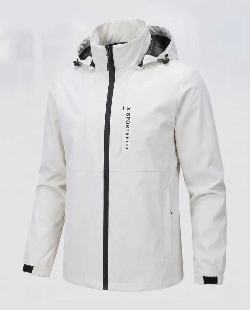 Leichte wind- und wasserabweisende Kapuzenjacke für Herren im Sportstil mit verdecktem Reißverschluss Drune