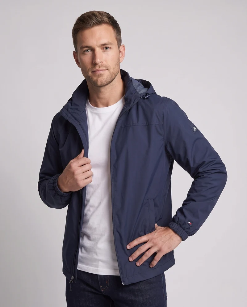 Leichte winddichte Herrenjacke mit verstellbarer Sturmkapuze und elastischen Ärmelbündchen Drune