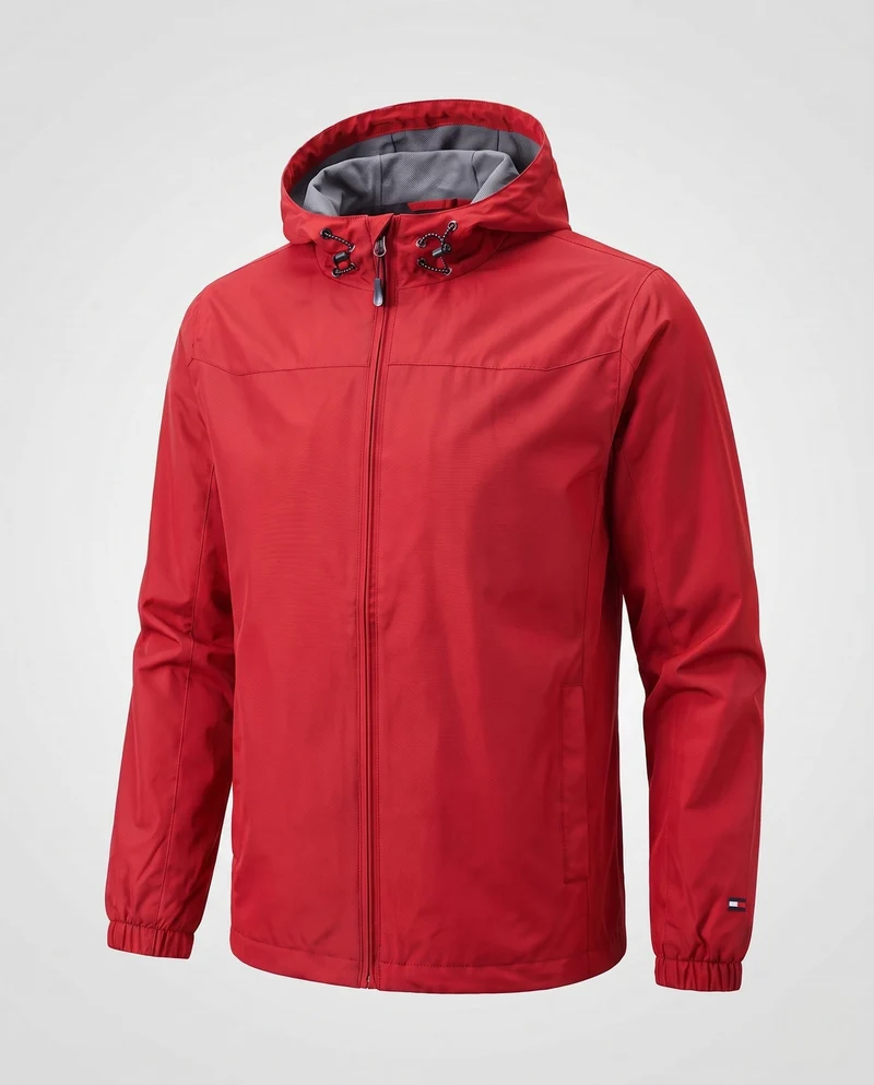 Leichte winddichte Herrenjacke mit verstellbarer Sturmkapuze und elastischen Ärmelbündchen Drune
