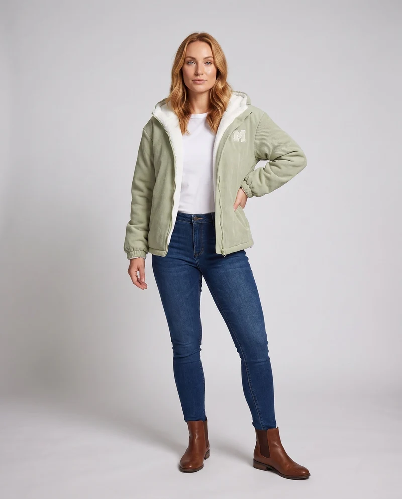 Damen Kuschelige Fleece-Jacke mit Kapuze Drune