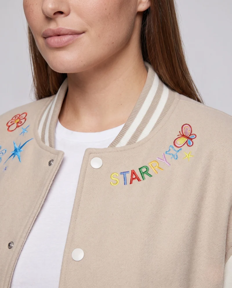 Damen stylische Collegejacke mit einzigartigen Stickereien Drune