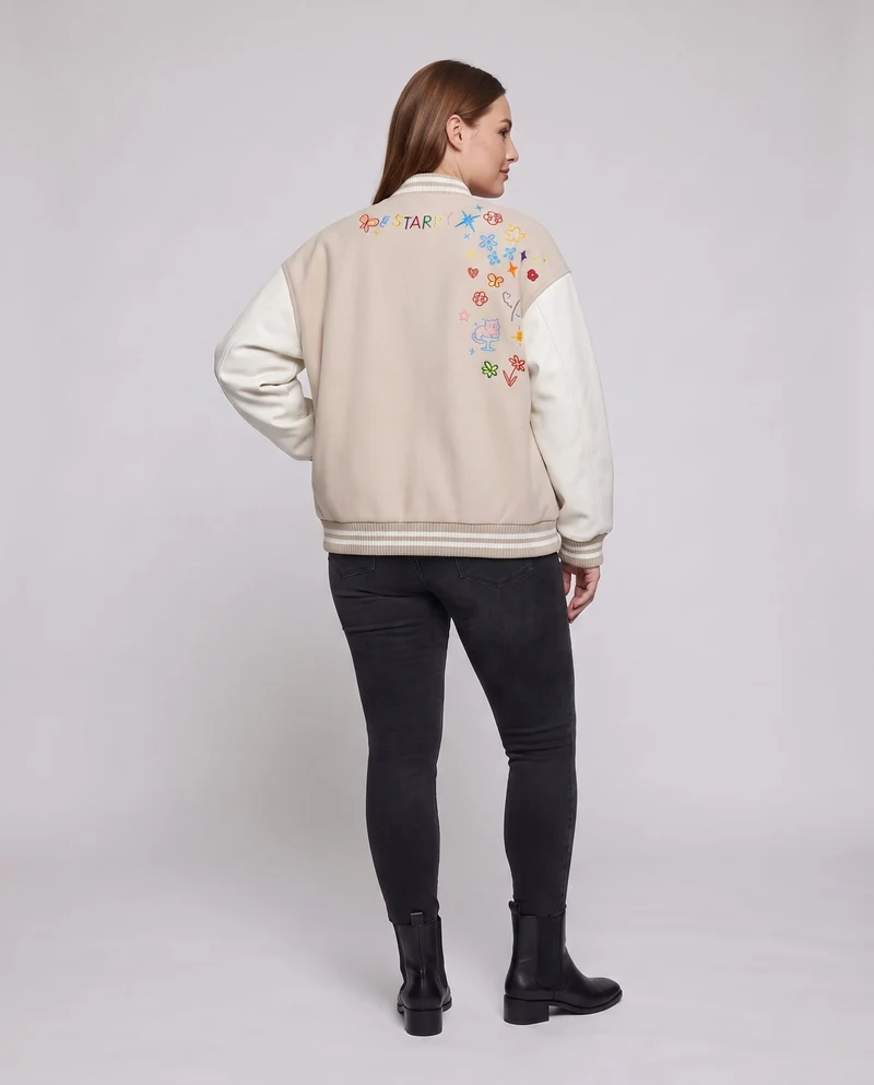 Damen stylische Collegejacke mit einzigartigen Stickereien Drune