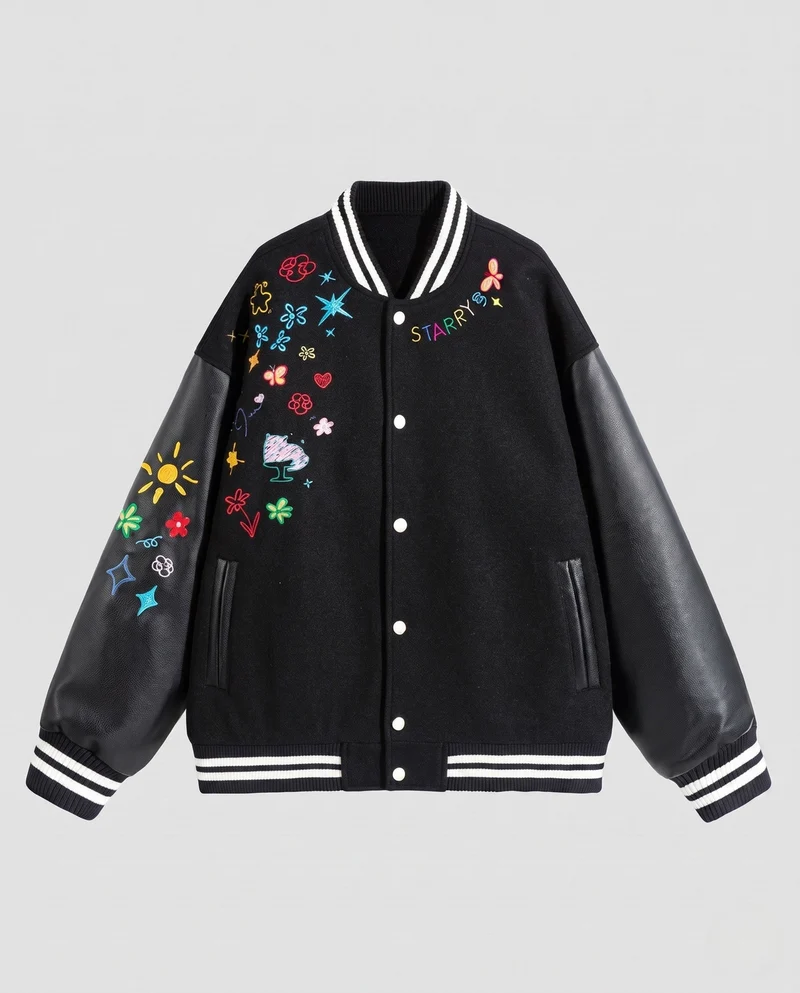 Damen stylische Collegejacke mit einzigartigen Stickereien Drune