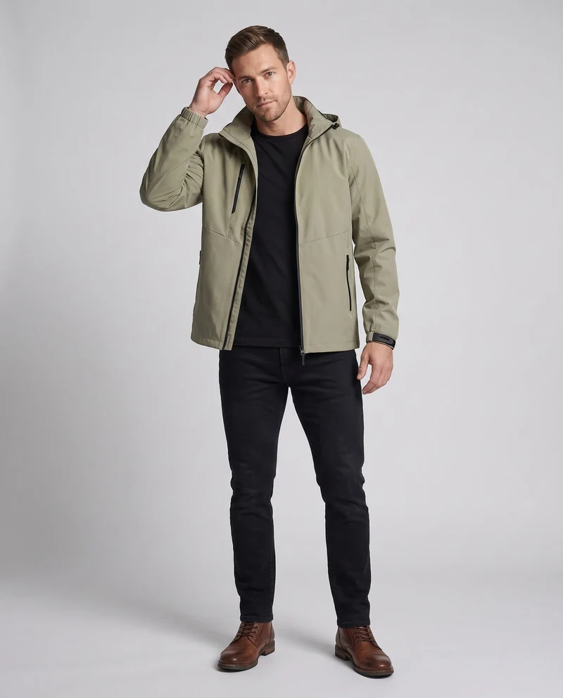Herren atmungsaktive Outdoor-Jacke mit verstellbarem Kapuzenkragen Drune