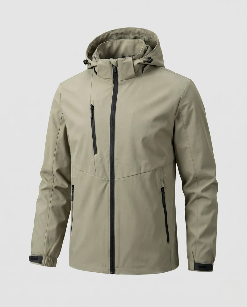Herren atmungsaktive Outdoor-Jacke mit verstellbarem Kapuzenkragen Drune
